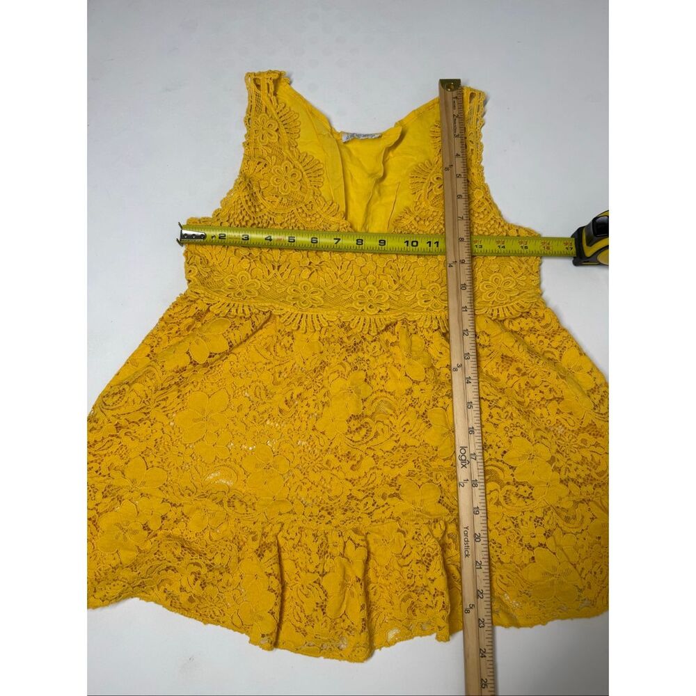 Luxury Boutique Mustard Yellow Lace Peplum Boho Top Women’s Size M See Notes - Picture 6 of 8